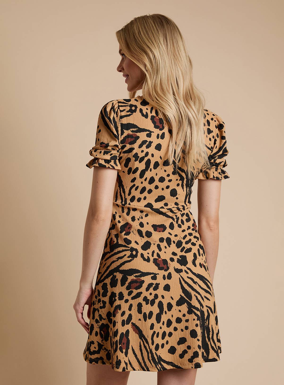 DOROTHY PERKINS Animal V Neck Short Sleeve Mini Jersey Dress 10 - Image 3